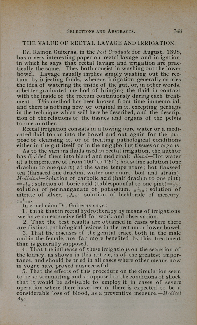 The Value of Rectal Lavage and Irrigation.