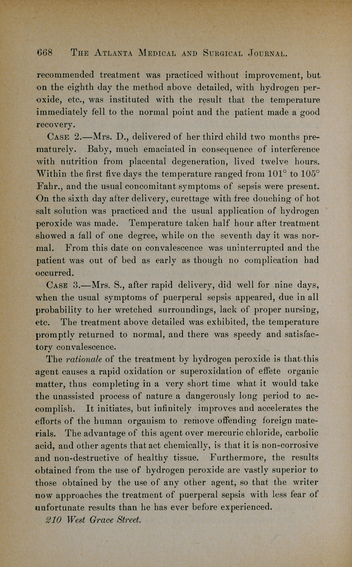 Hydrogen Peroxide in the Treatment of Puerperal Sepsis.