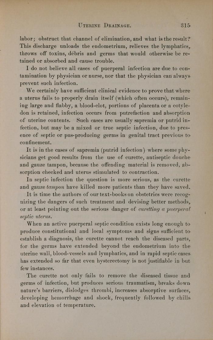 Indications for and Aseptic Technique of Uterine Drainage after Labor and Abortion.