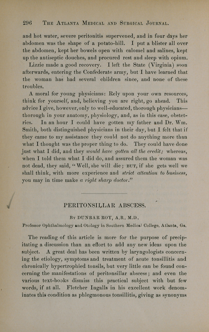 Peritonsillar Abscess.