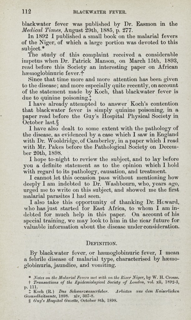 Blackwater Fever.