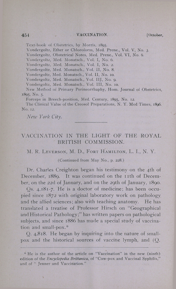 Vaccination in the Light of the Royal British Commission.