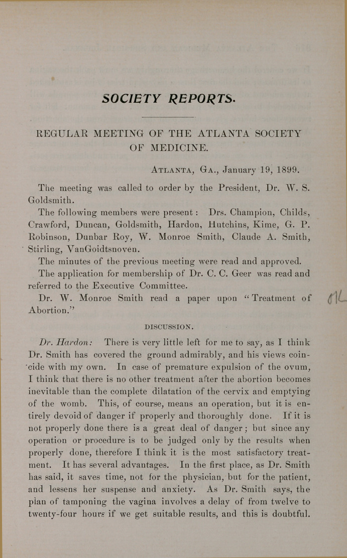 Regular Meeting of the Atlanta Society of Medicine.