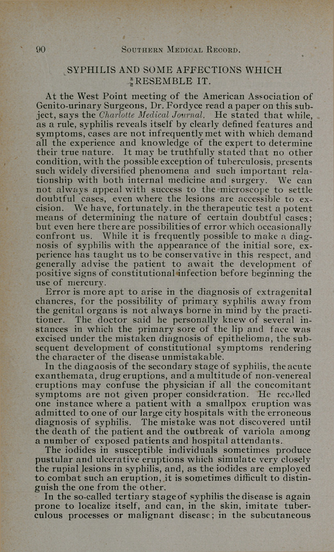 Syphilis and Some Affections Which Resemble It.