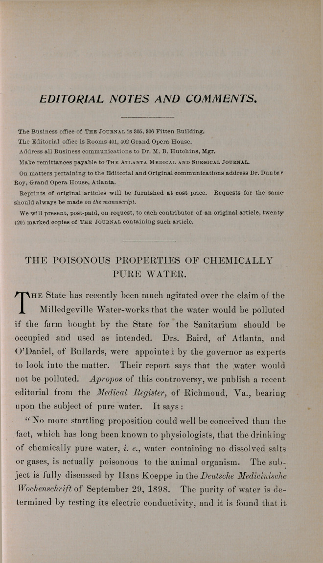 The Poisonous Properties of Chemically Pure Water.