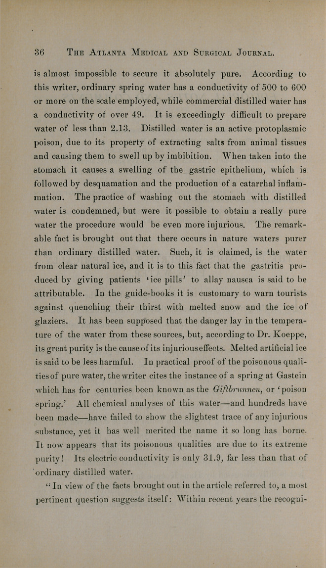 The Poisonous Properties of Chemically Pure Water.