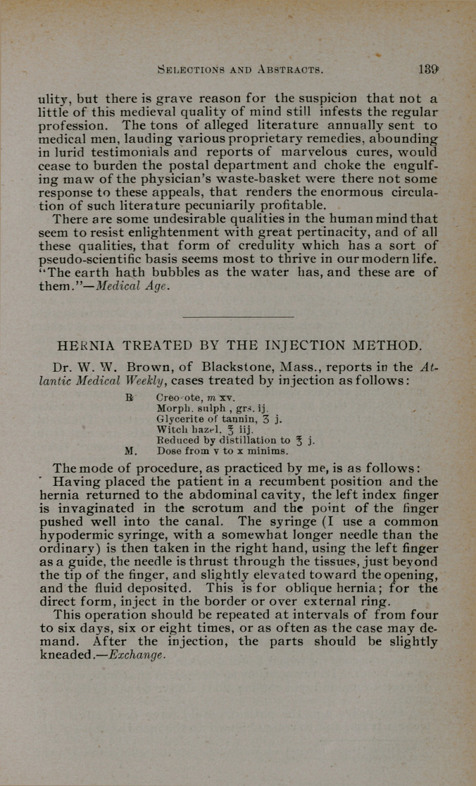 Hernia Treated by the Injection Method.