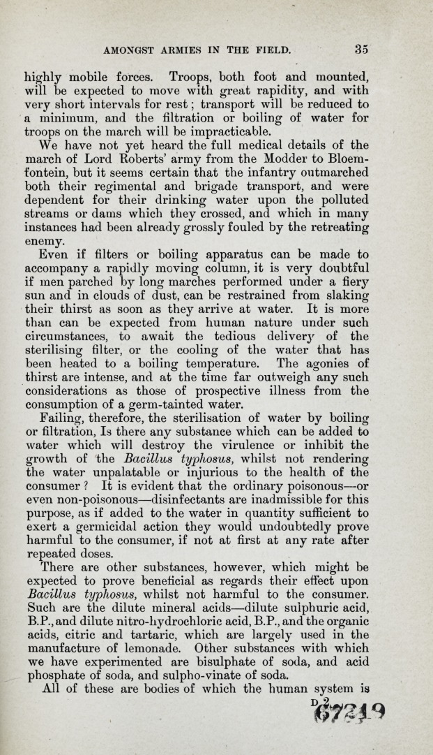 A Suggested Method of Preventing Water-Borne Enteric Fever among Armies in the Field.