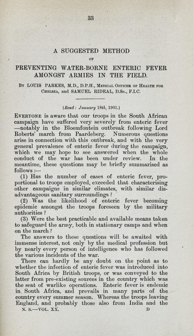 A Suggested Method of Preventing Water-Borne Enteric Fever among Armies in the Field.