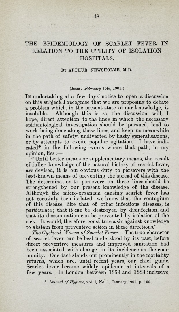 The Epidemiology of Scarlet Fever in Relation to the Utility of Isolation Hospitals.