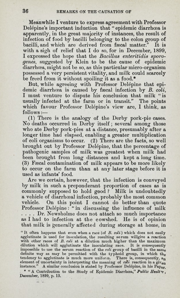 Remarks on the Causation of Epidemic Diarrhœa, Introducing the Discussion on Professor Delépine's Paper.