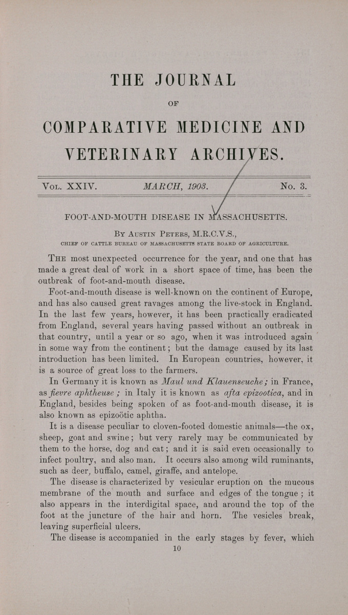 Foot-and-Mouth Disease in Massachusetts.