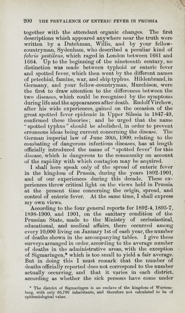 The Prevalence of Enteric Fever in Prussia during the Decade 1893 to 1901: Together with Remarks on Its Origin, Spread, and Control.