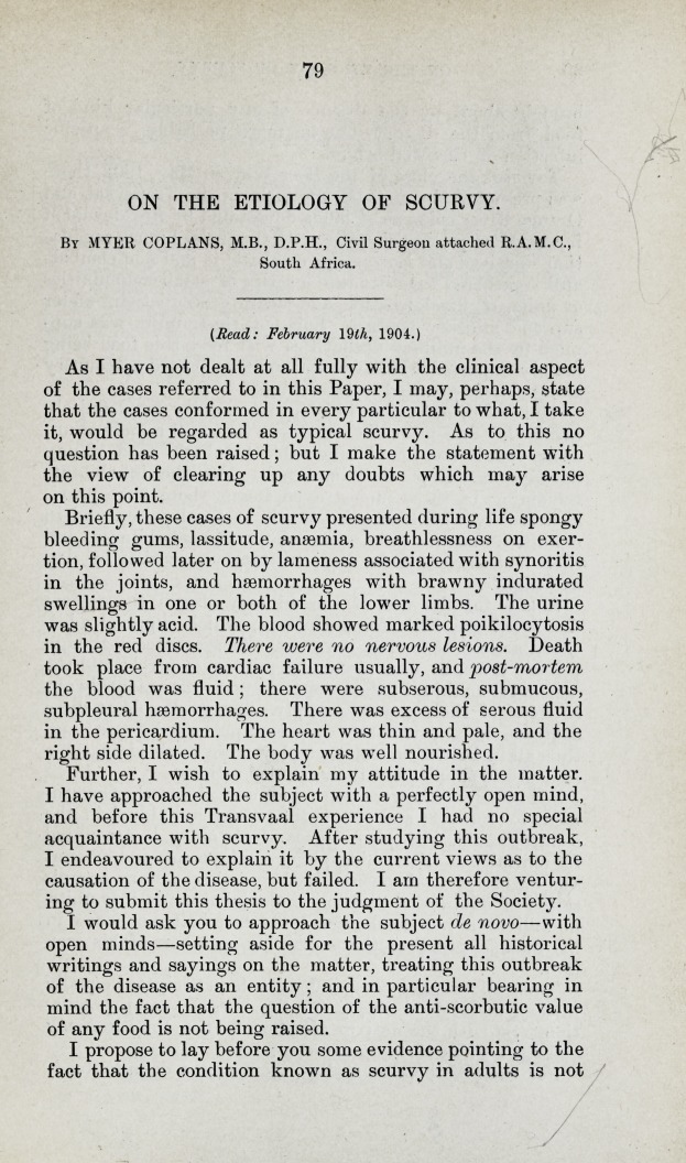 On the Etiology of Scurvy.