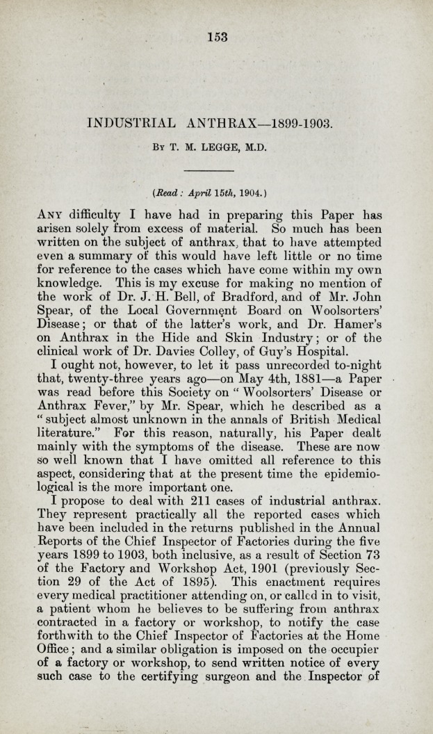 Industrial Anthrax, 1899-1903.