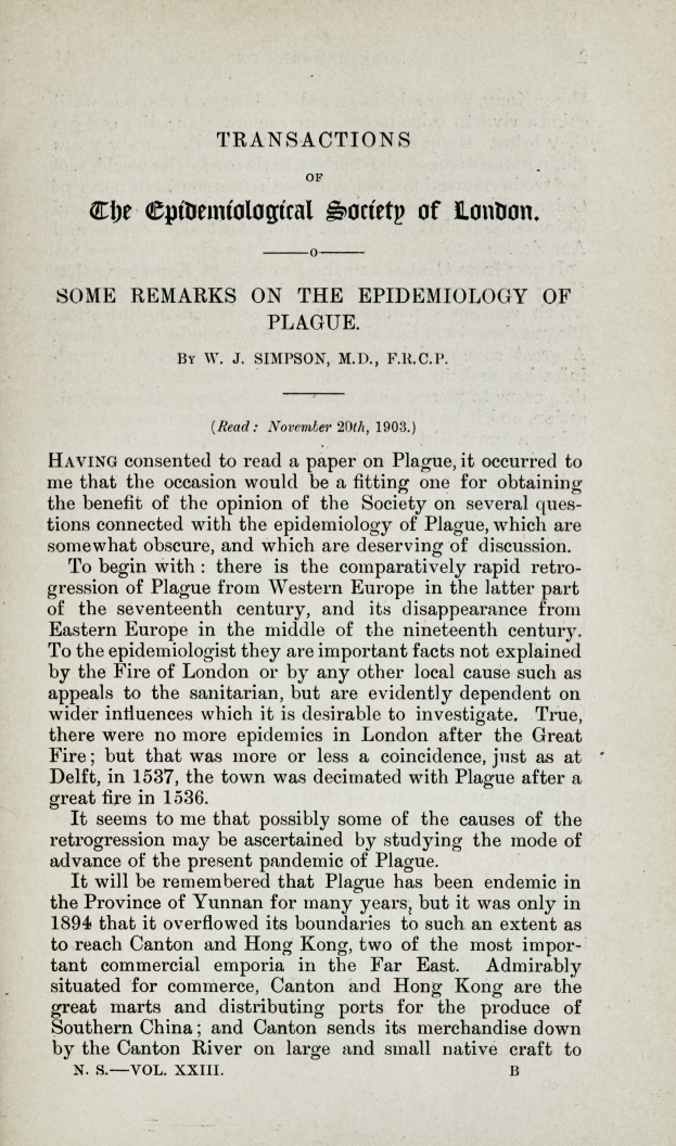 Some Remarks on the Epidemiology of Plague.