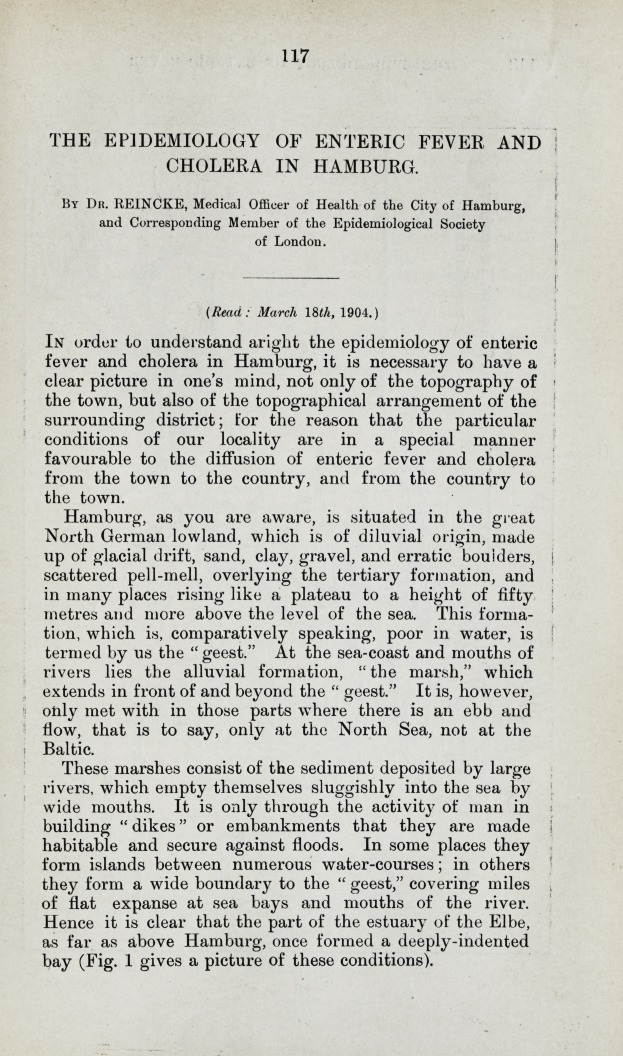 The Epidemiology of Enteric Fever and Cholera in Hamburg.