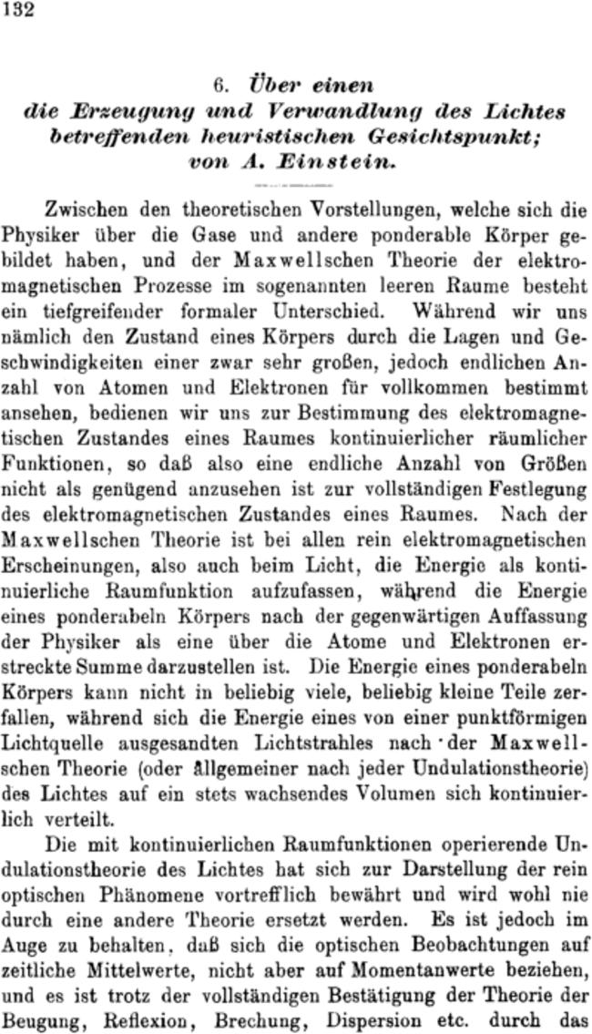 Über einen die Erzeugung und Verwandlung des Lichtes betreffenden heuristischen Gesichtspunkt