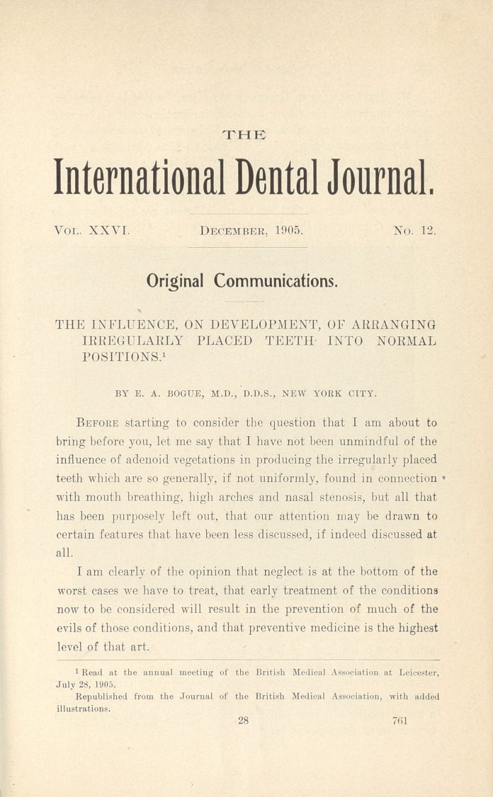 The Influence, on Development, of Arranging Irregularly Placed Teeth into Normal Positions.