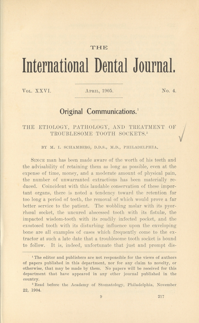 The Etiology, Pathology, and Treatment of Troublesome Tooth Sockets.