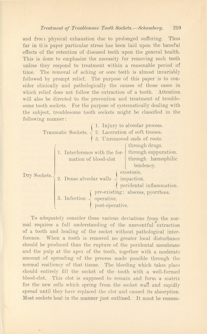 The Etiology, Pathology, and Treatment of Troublesome Tooth Sockets.