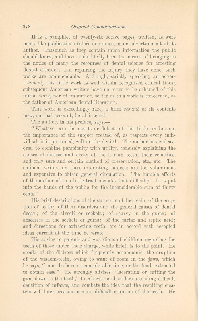 The First Dental Work Published in the United States.