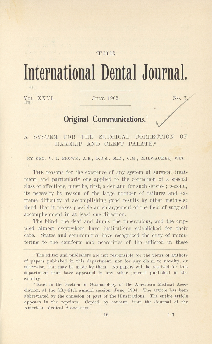 A System for the Surgical Correction of Harelip and Cleft Palate.