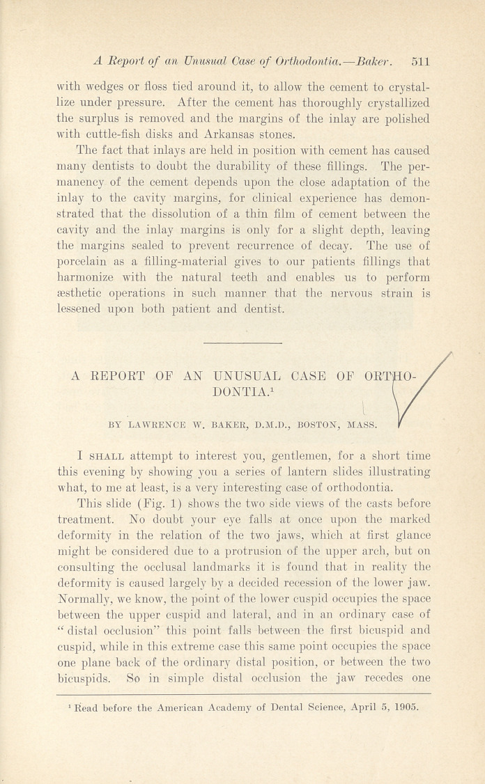 A Report of an Unusual Case of Orthodontia.