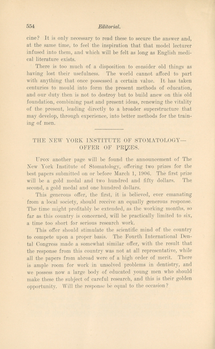 The New York Institute of Stomatology-Offer of Prizes.