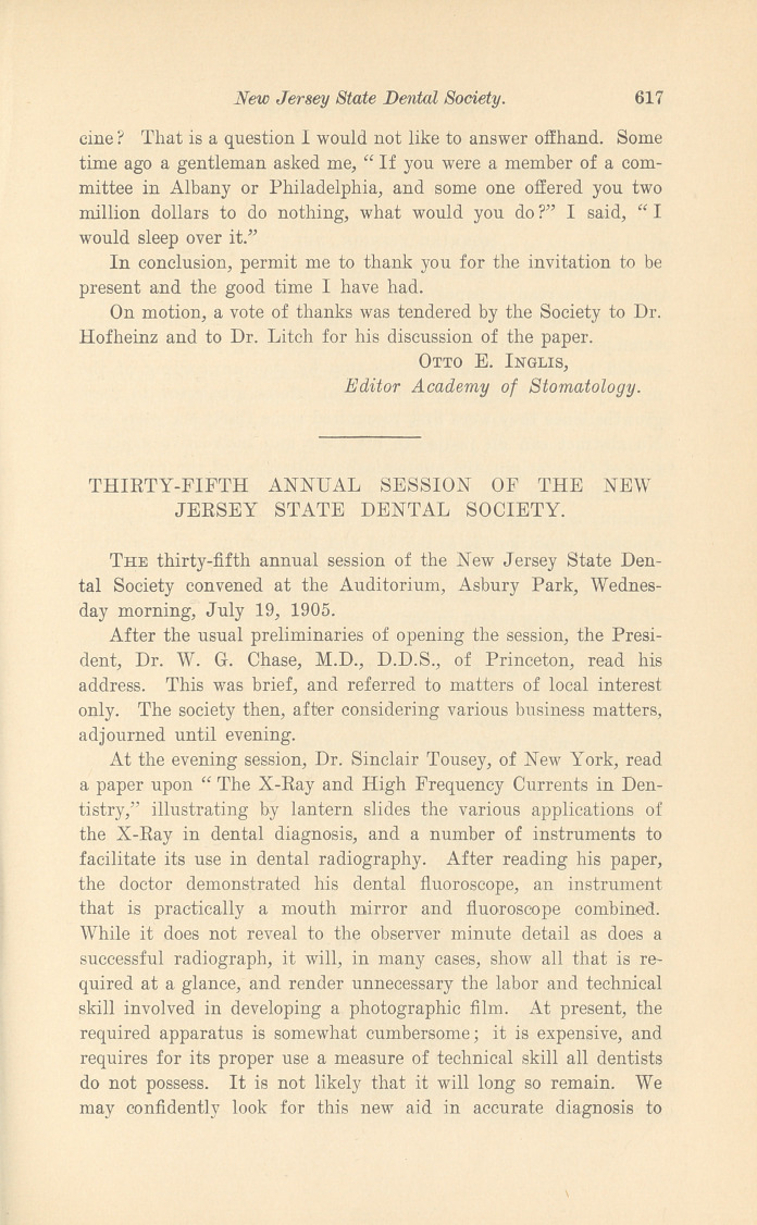 Thirty-Fifth Annual Session of the New Jersey State Dental Society.