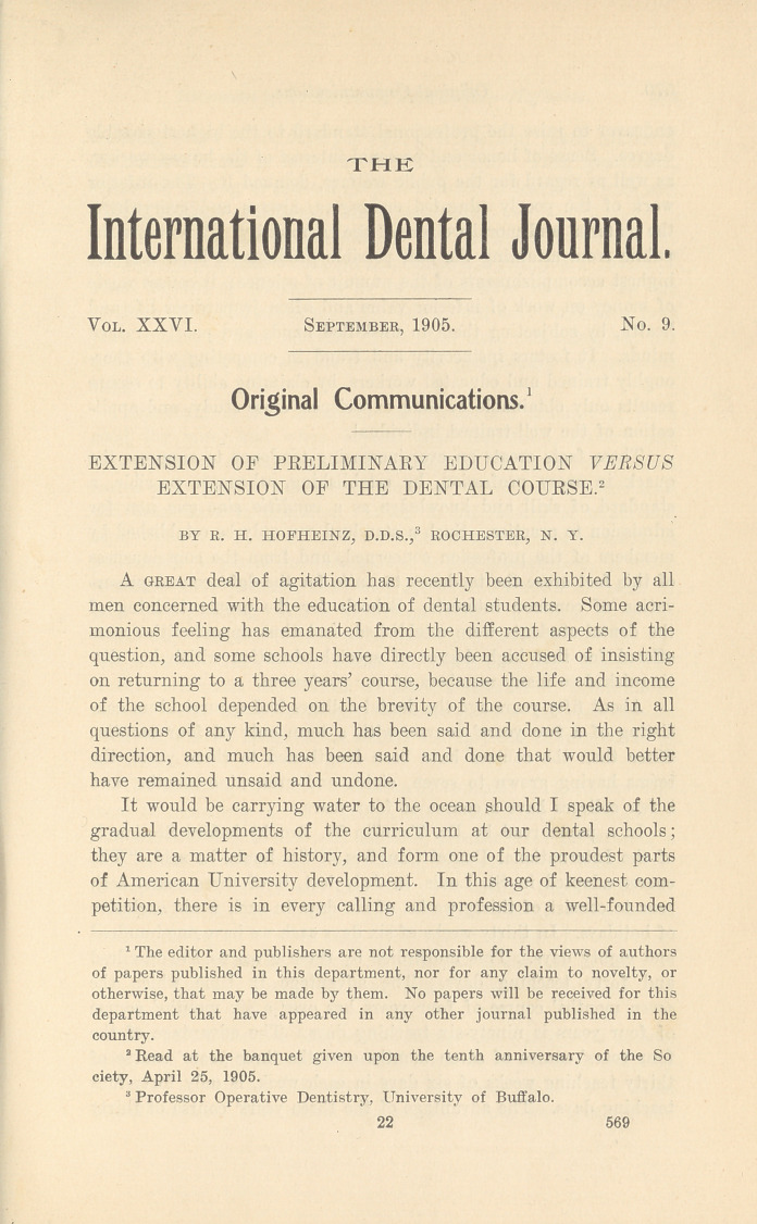 Extension of Preliminary Education <i>Versus</i> Extension of the Dental Course.