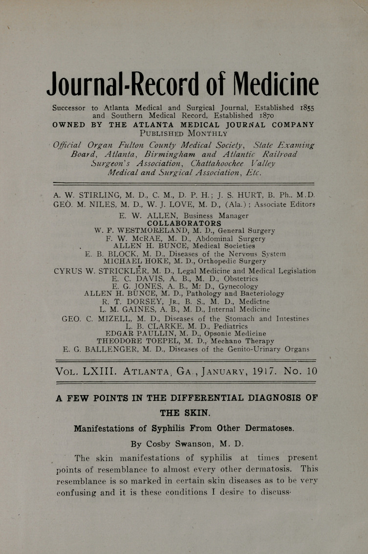 A Few Points in the Differential Diagnosis of the Skin: Manifestations of Syphilis from Other Dermatoses.