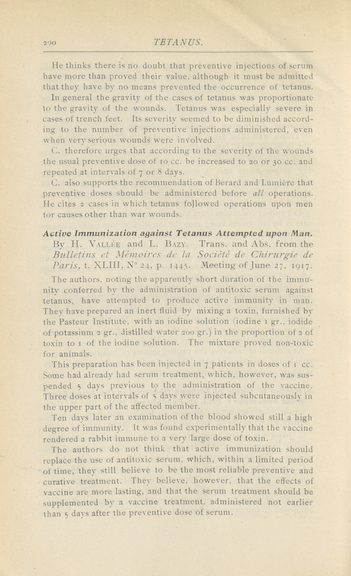 Statistics of Cases of Tetanus Observed in the Army Zones from November 1, 1915, to February 1, 1917.