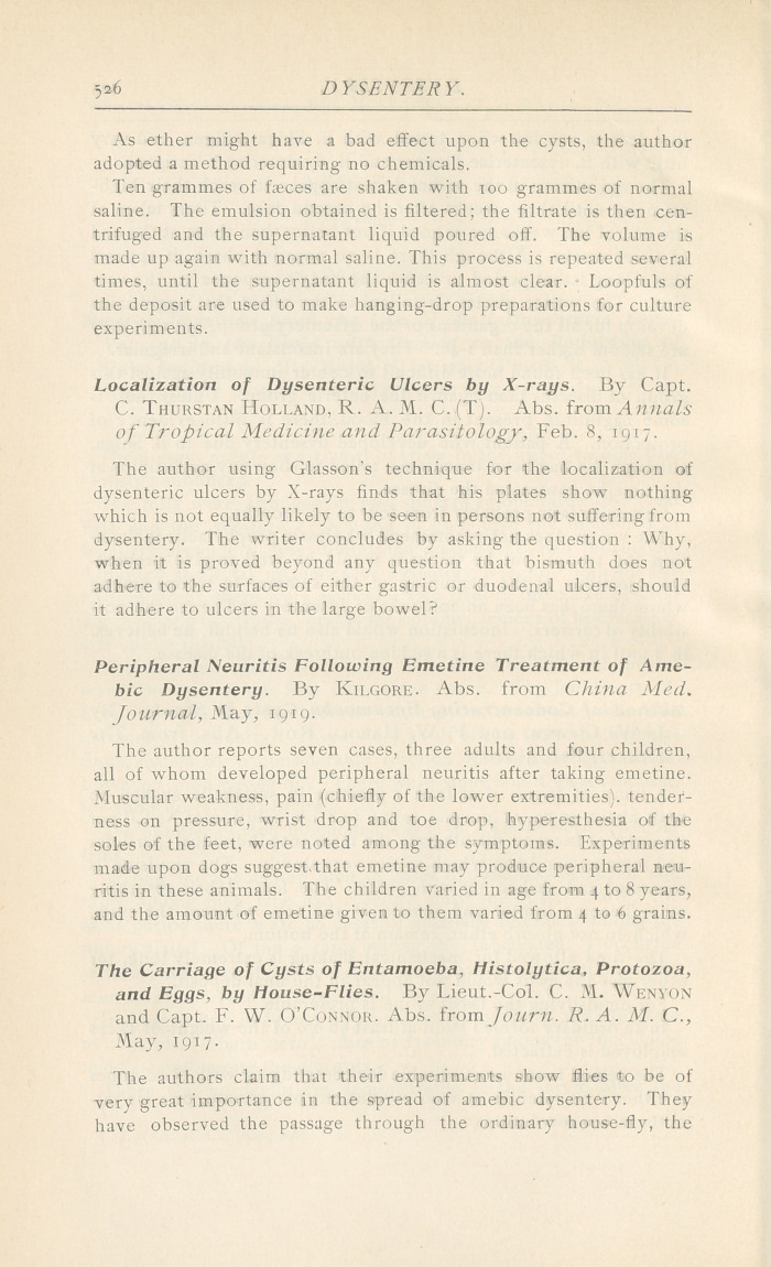 The Carriage of Cysts of Entamoeba, Histolytica, Protozoa, and Eggs, by House-Flies.