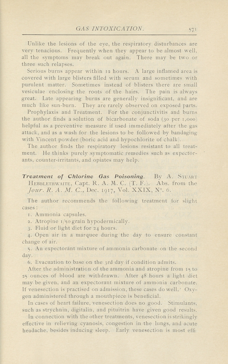 Treatment of Chlorine Gas Poisoning.