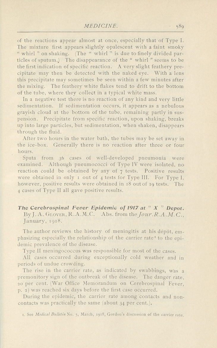 The Cerebrospinal Fever Epidemic of 1917 at "X" Depot.