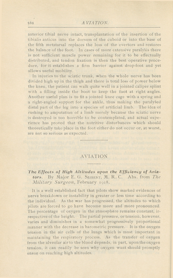 The Effects of High Altitudes upon the Efficiency of Aviators.