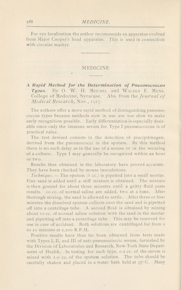 A Rapid Method for the Determination of Pneumococcus Types.