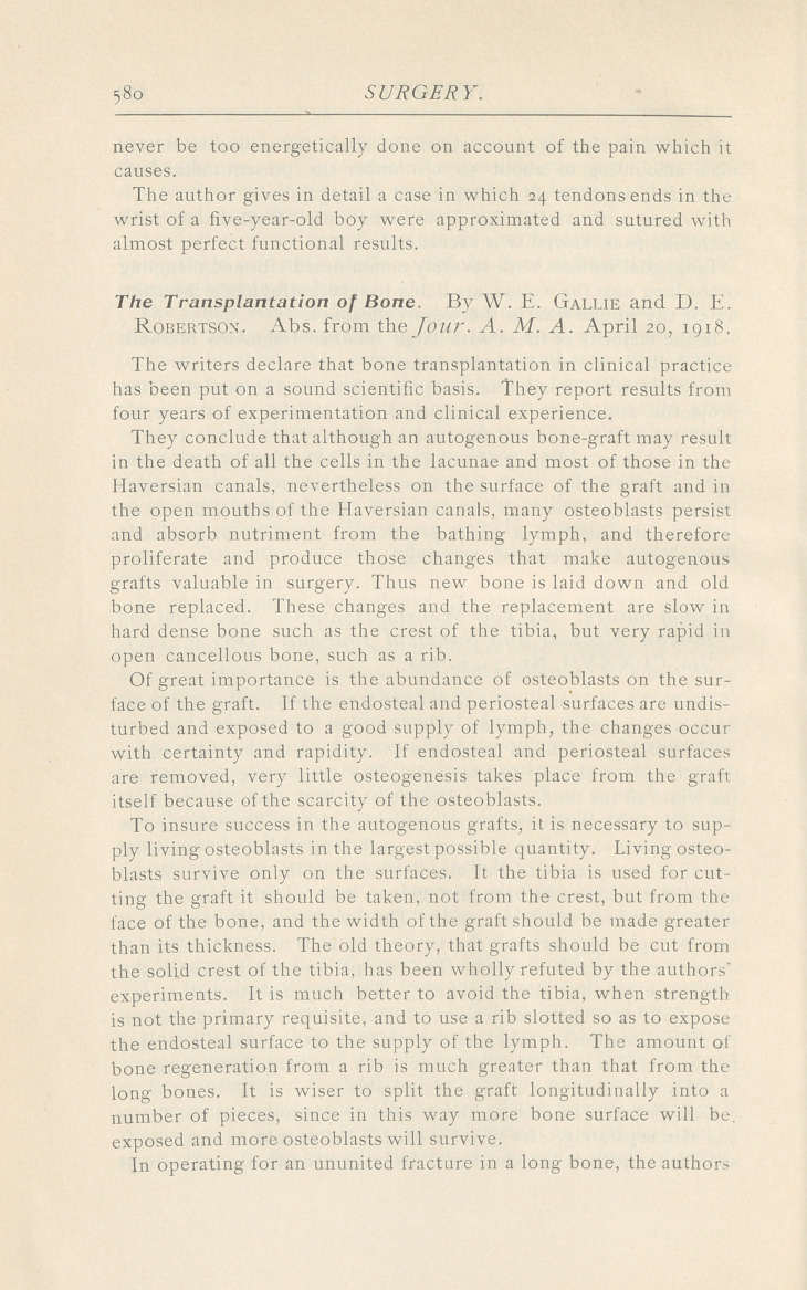 The Transplantation of Bone.