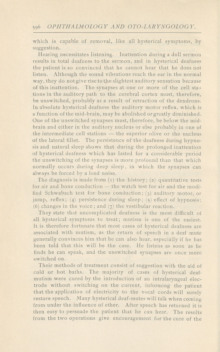 The Pathology, Diagnosis, and Treatment of Absolute Hysterical Deafness in Soldiers.