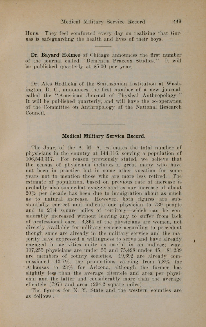 Medical Military Service Record.