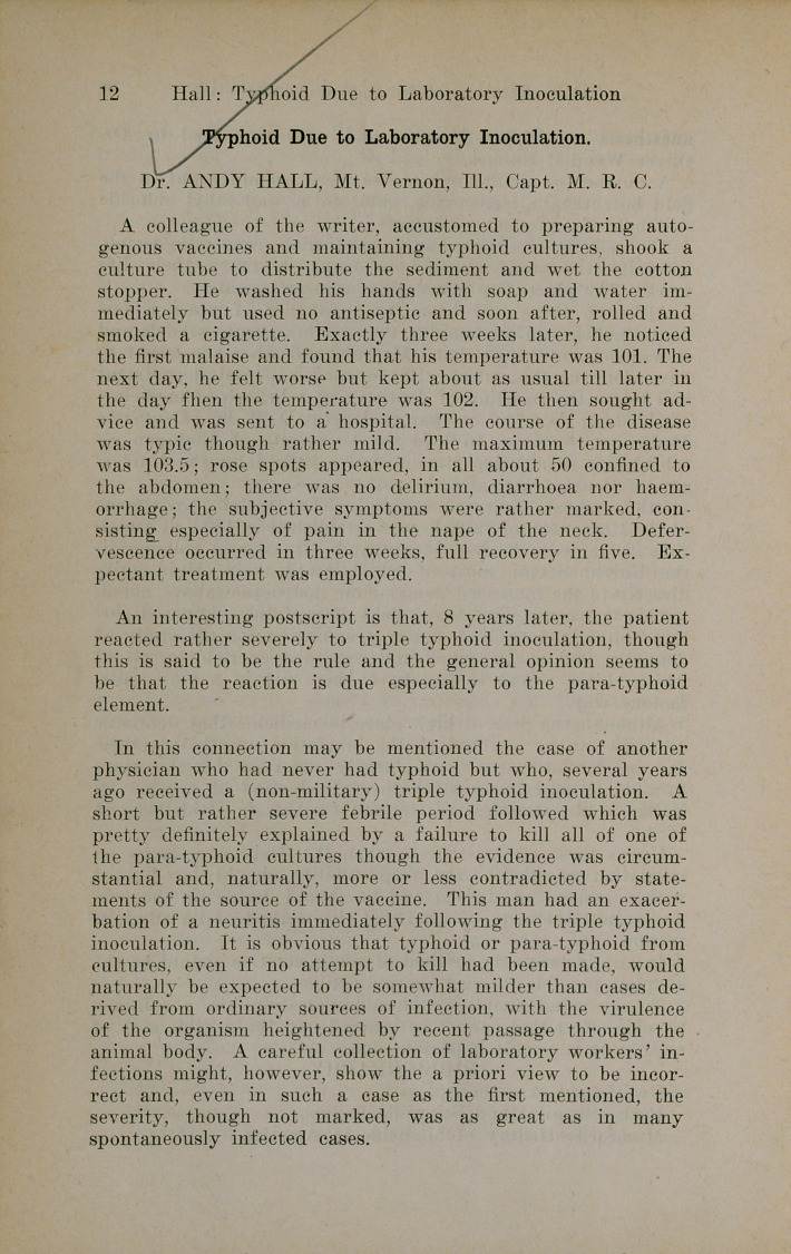 Typhoid Due to Laboratory Inoculation.