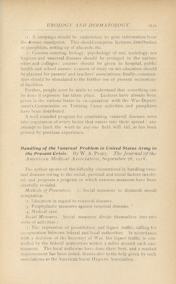 Handling of the Venereal Problem in United States Army in the Present Crisis.