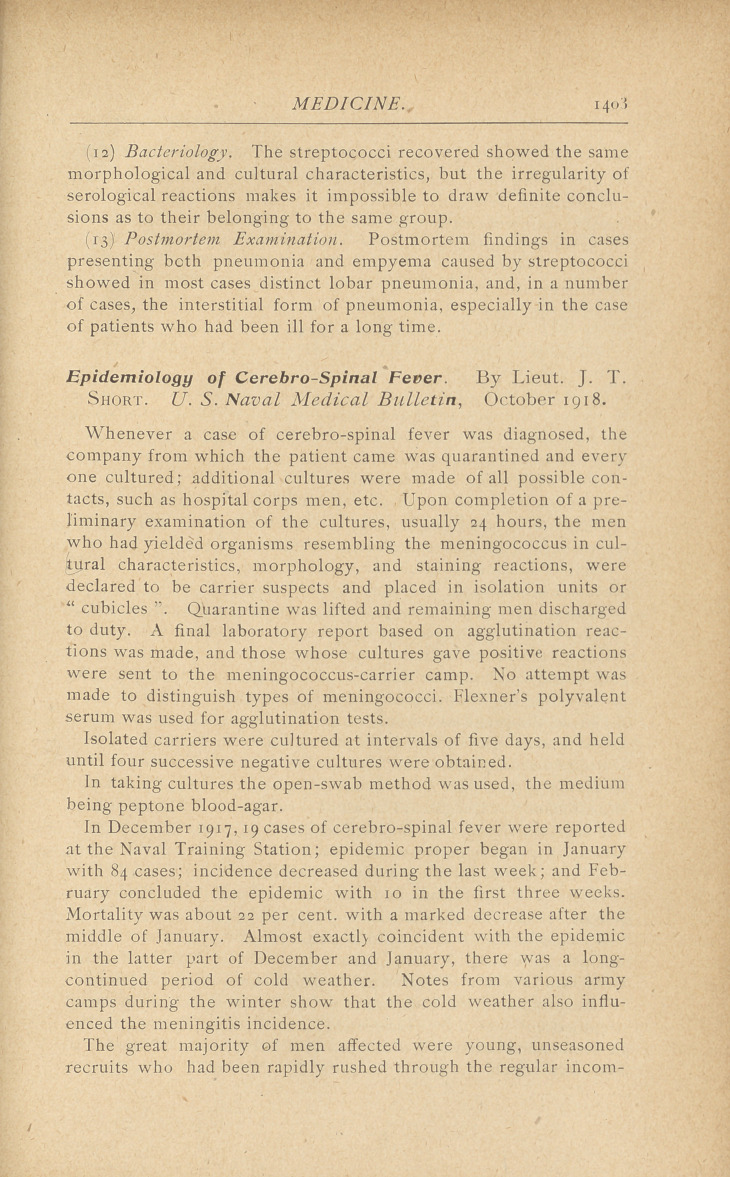 Epidemiology of Cerebro-Spinal Fever.