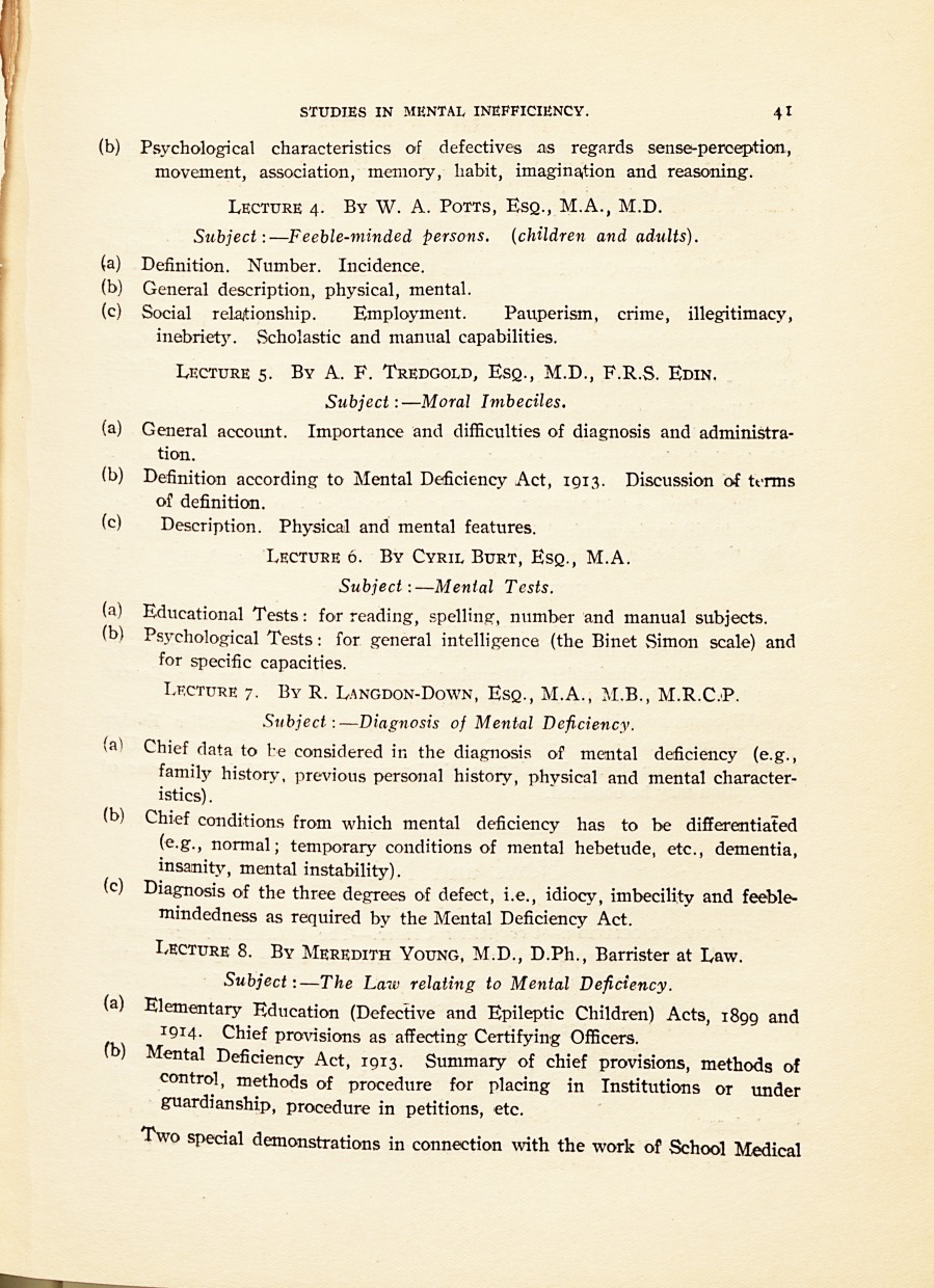 Post Graduate Course on Mental Deficiency.