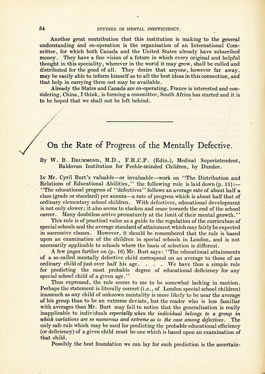 On the Rate of Progress of the Mentally Defective.