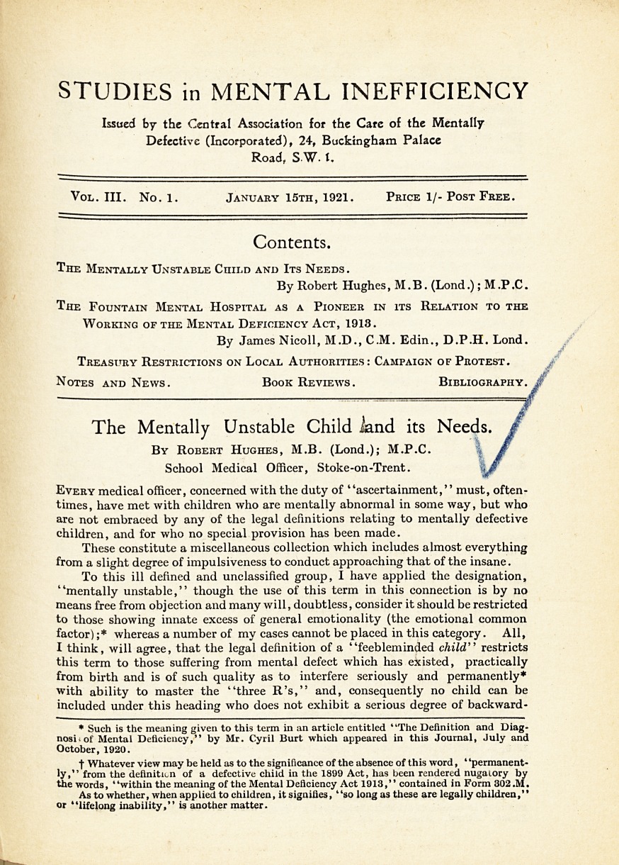 The Mentally Unstable Child and Its Needs.
