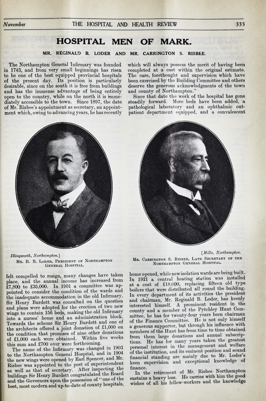 Hospital Men of Mark: Mr. Reginald B. Loder and Mr. Carrington S. Risbee.