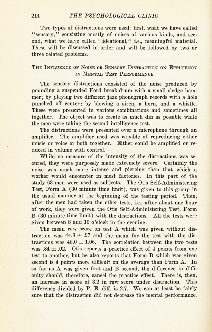The Influence of Distraction upon Mental Test Performance.