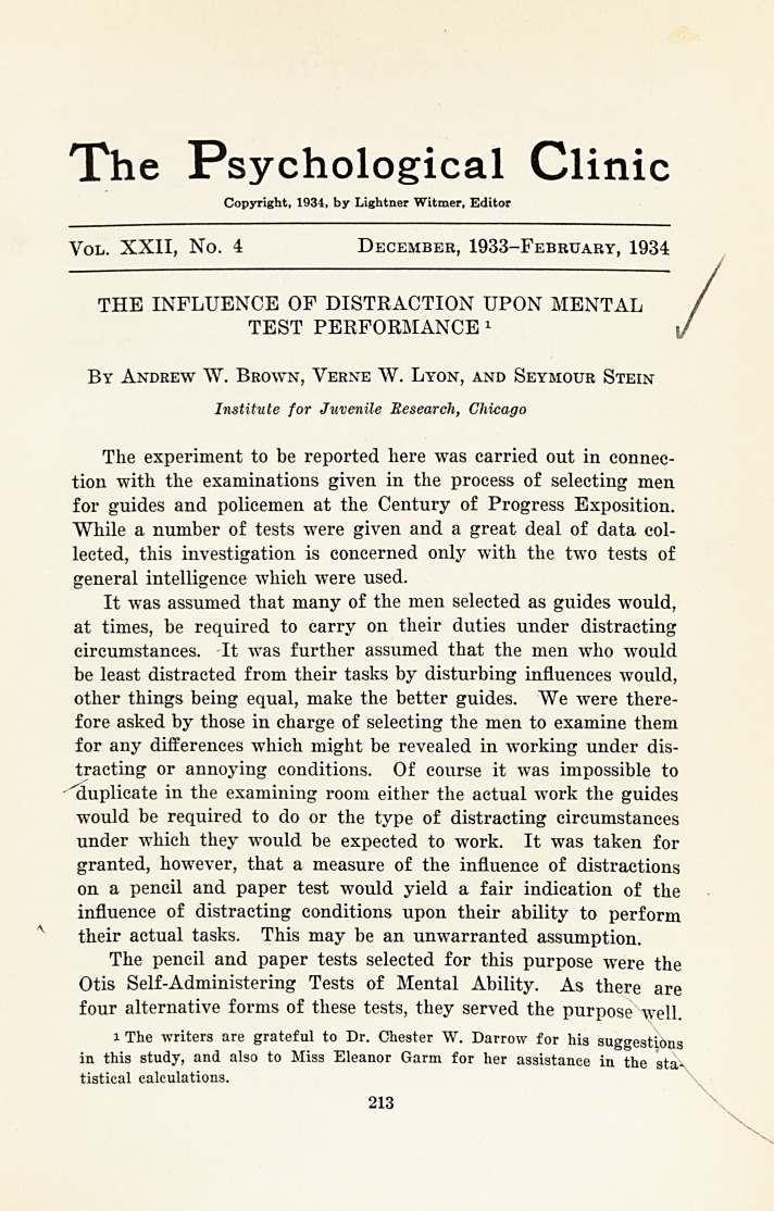 The Influence of Distraction upon Mental Test Performance.